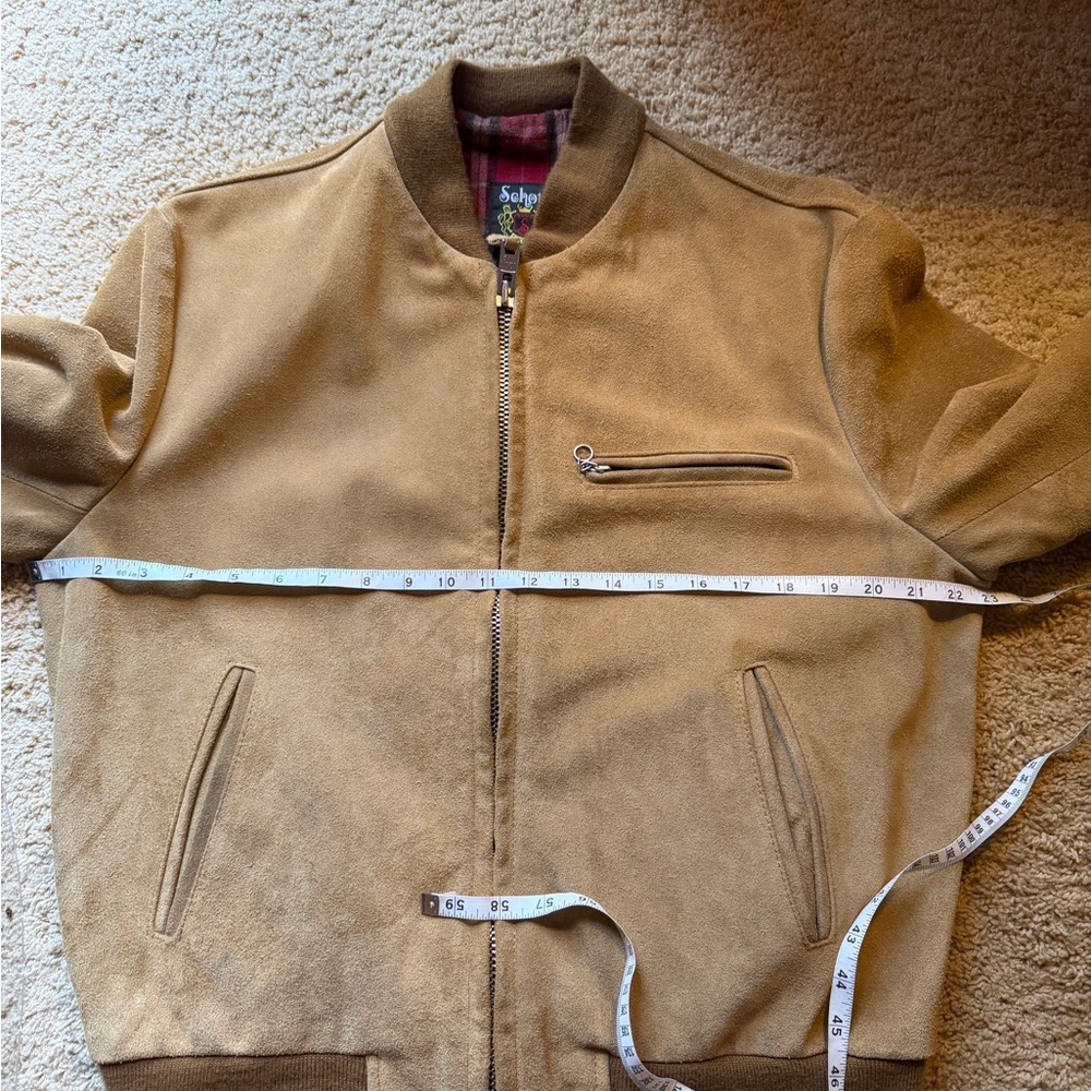 Schott NYC Men’s Suede Leather Bomber Jacket Sz Large in Tan Beige - Picture 12 of 14